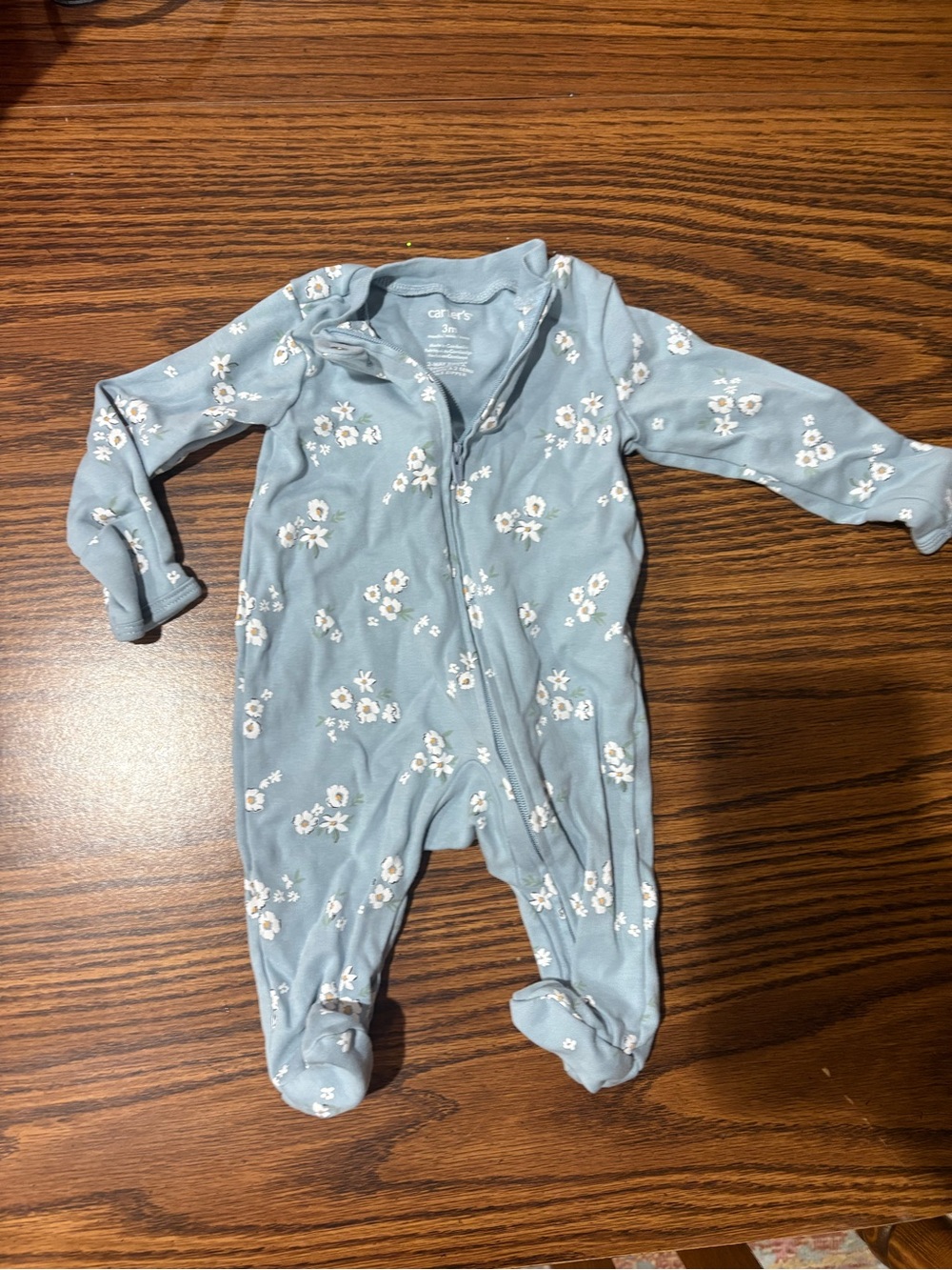 Carter's Light Blue Floral Zip-Footed One-Piece
